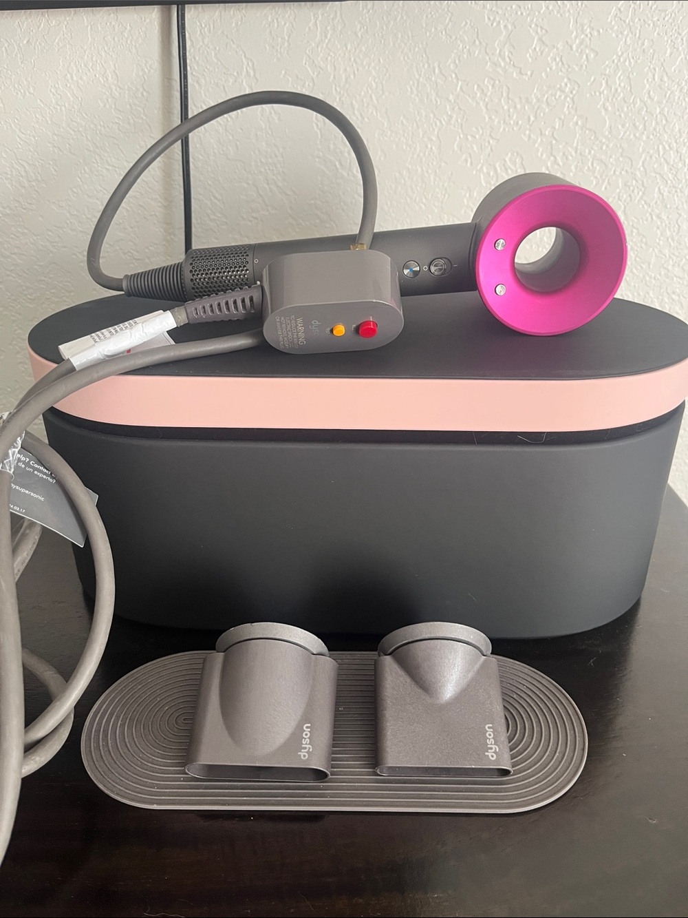 Dyson Hair Dryer in Charcoal Gray with Pink Accent